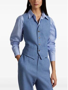 NWT! Sz 8 Polo Ralph Lauren Concept Blue Linen Cotton Twill Vest/Waistcoat